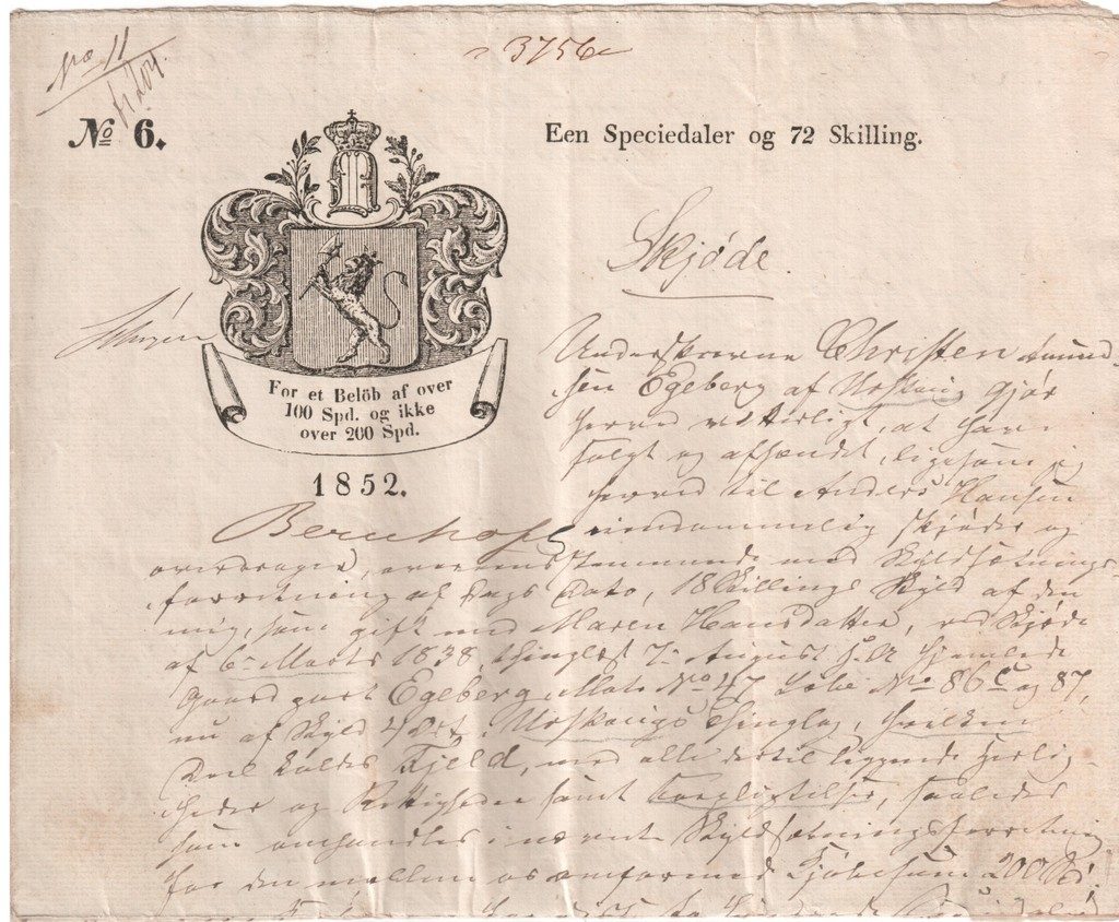 Stemplet papir frå 1852